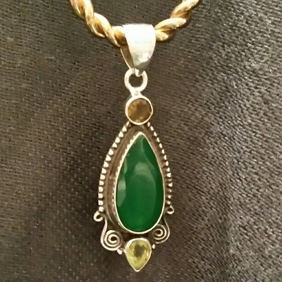 .925  Green Onyx, Peridot & Smoky Topaz Pendant - Picture 8 of 8